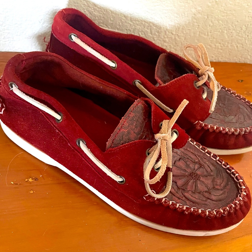 Burgundy western moccasins